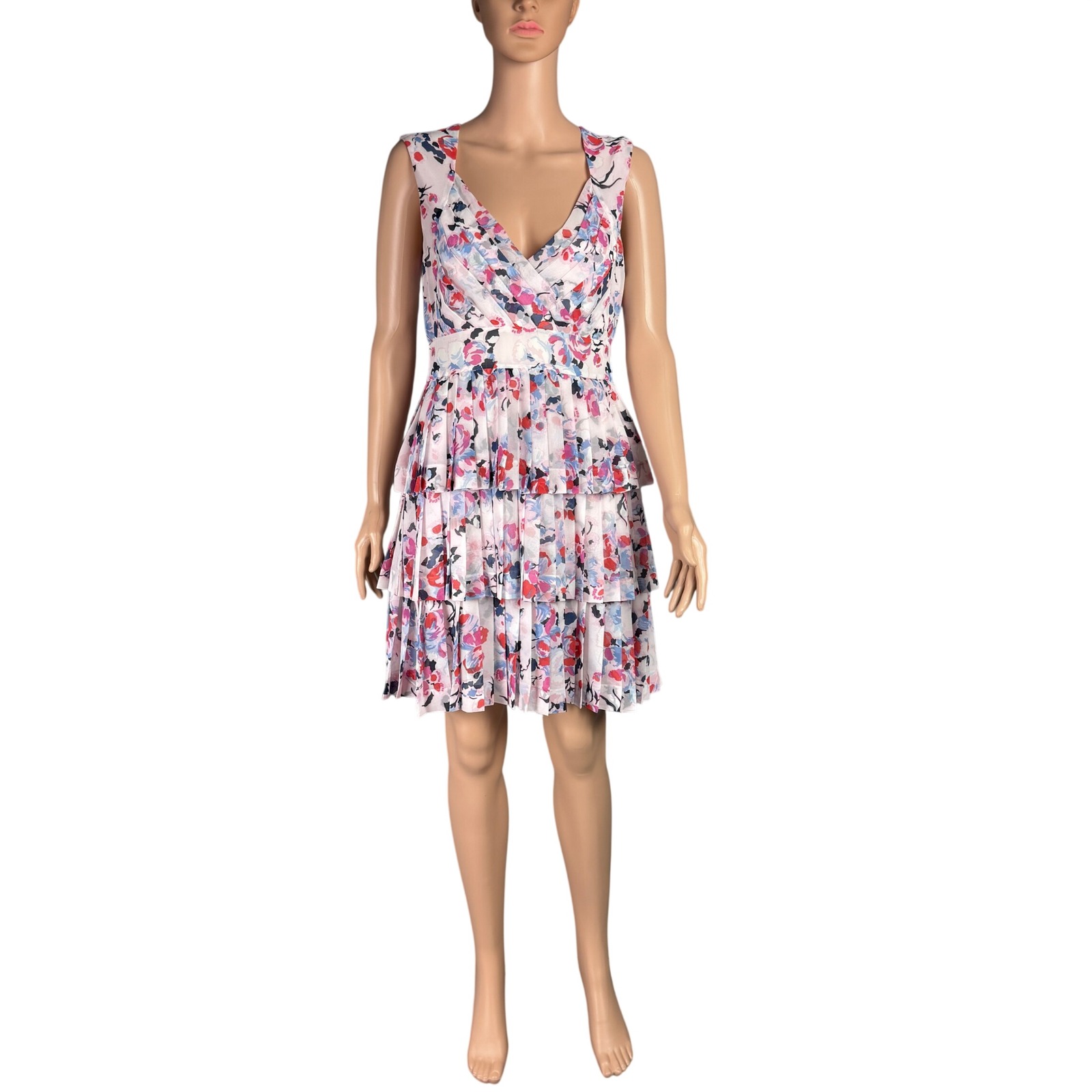 Claudie Pierlot Mini Dress Eu 40 Us 8 Uk 12 Ruffle Floral Tiered Coastal Party